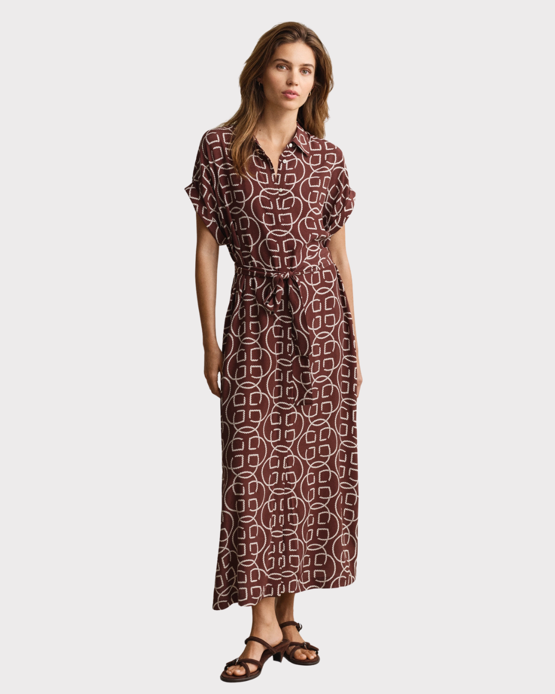 Monogram Print Cap Sleeve Dress-Kjole-Gant-Aandahls