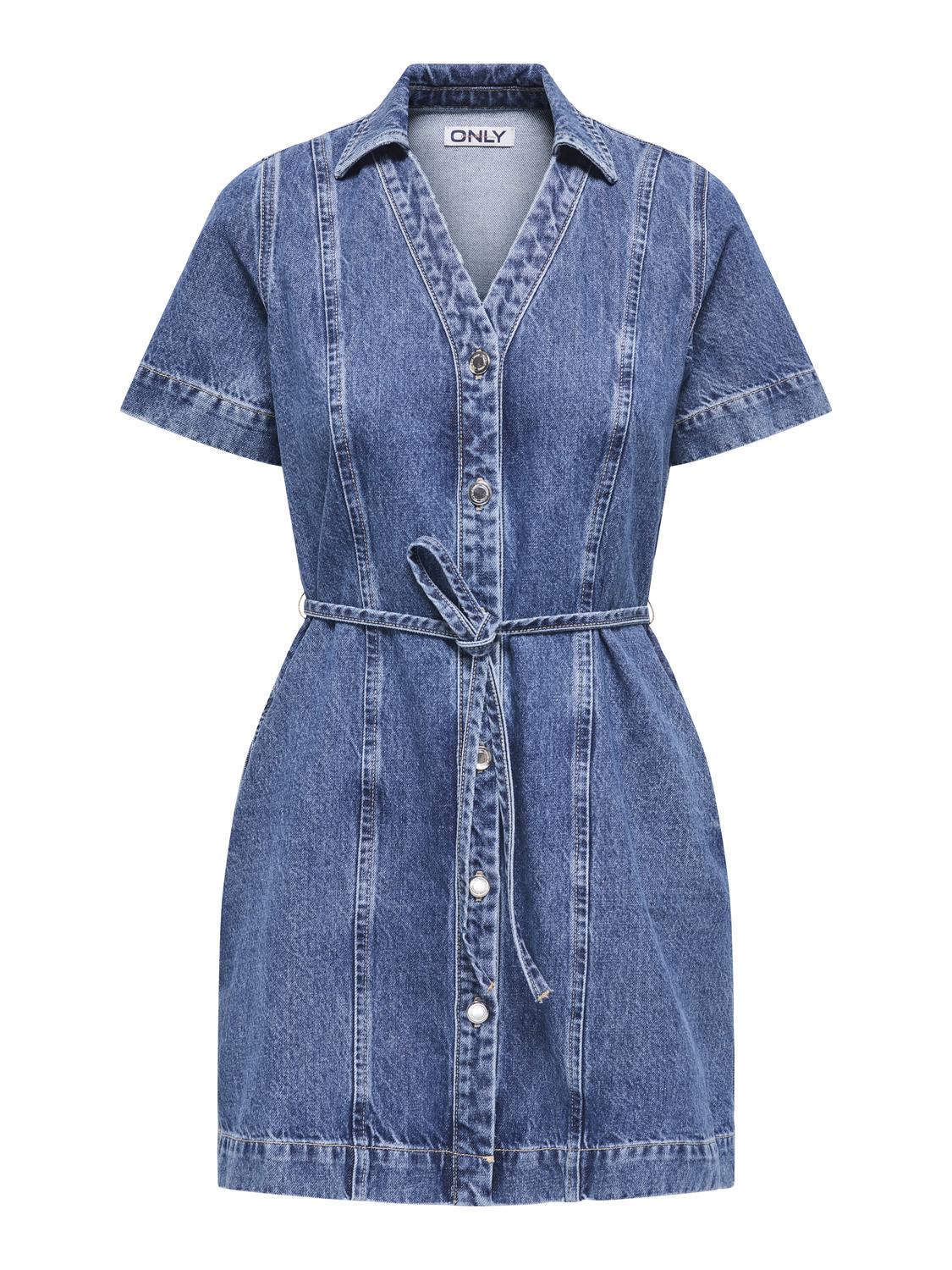Onlfina SS Belt Dress DNM Cro-Kjole-ONLY-Aandahls