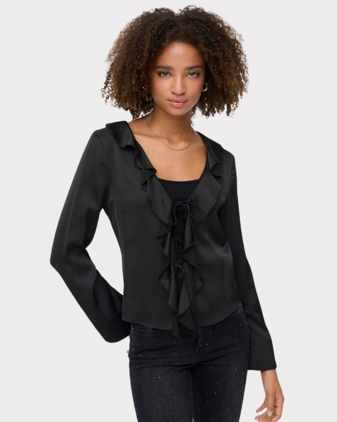 Onlmika Vis Satin L/s Frill Top Wvn-T-shirt-ONLY-Aandahls