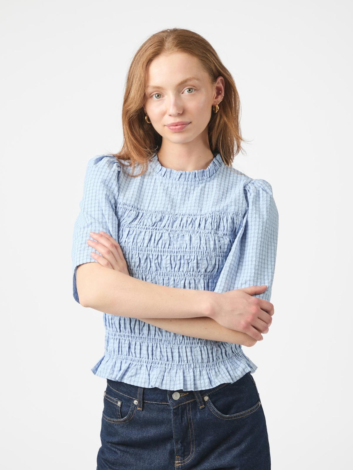 Possini Check Smock Blouse-Topp-Neo Noir-Aandahls