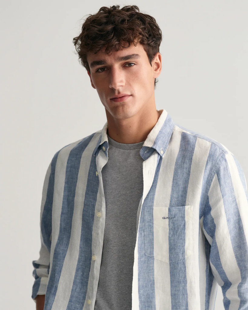 Reg Bold Stripe Linen Shirt-Skjorter-Gant-Aandahls