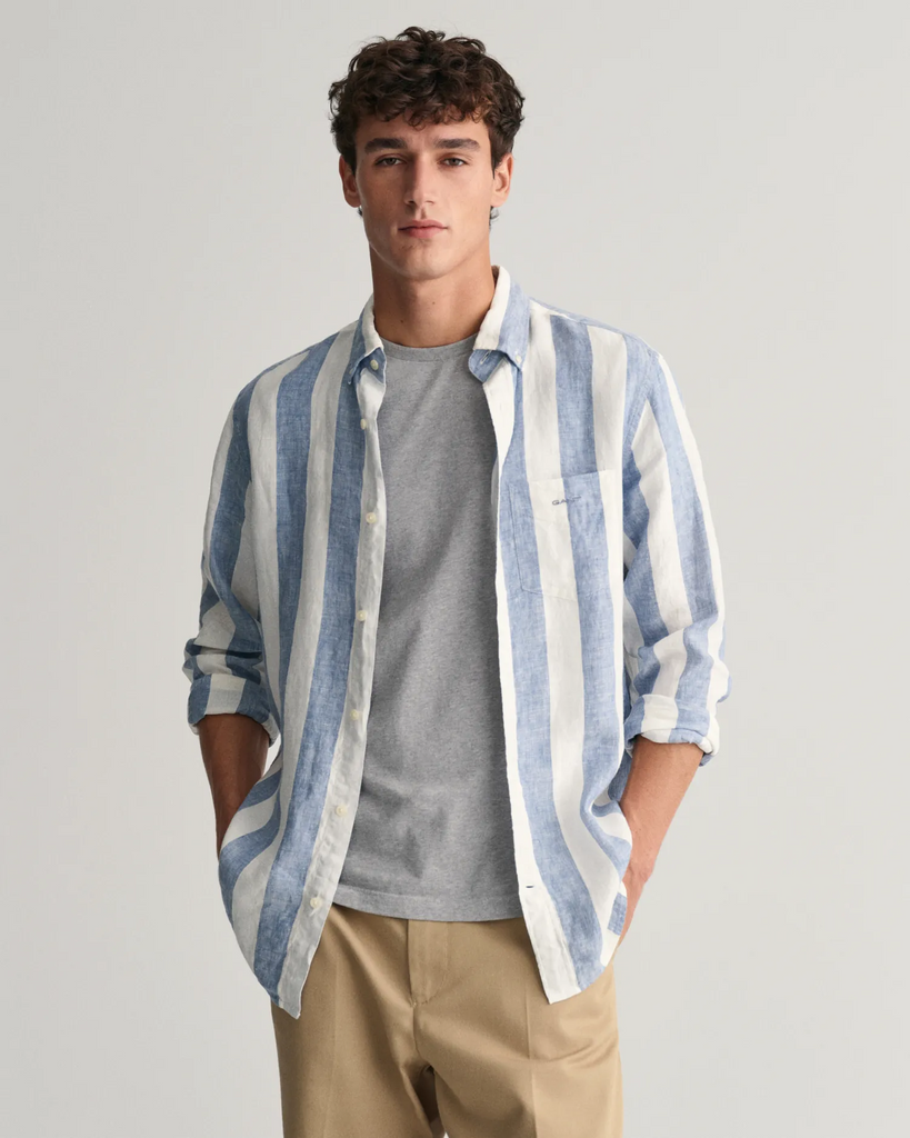 Reg Bold Stripe Linen Shirt-Skjorter-Gant-Aandahls