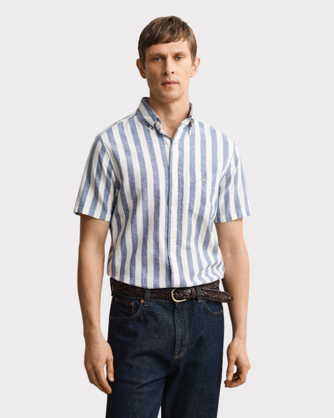 Reg Cotton Linen Stripe Ss Shirt-Skjorte-Gant-Aandahls