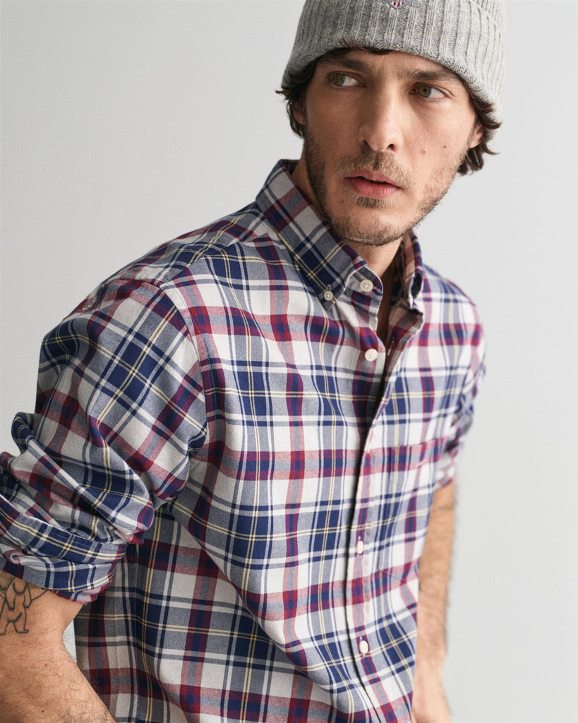 Reg Jaspe Flannel Plaid Shirt-Skjorte-Gant-Aandahls