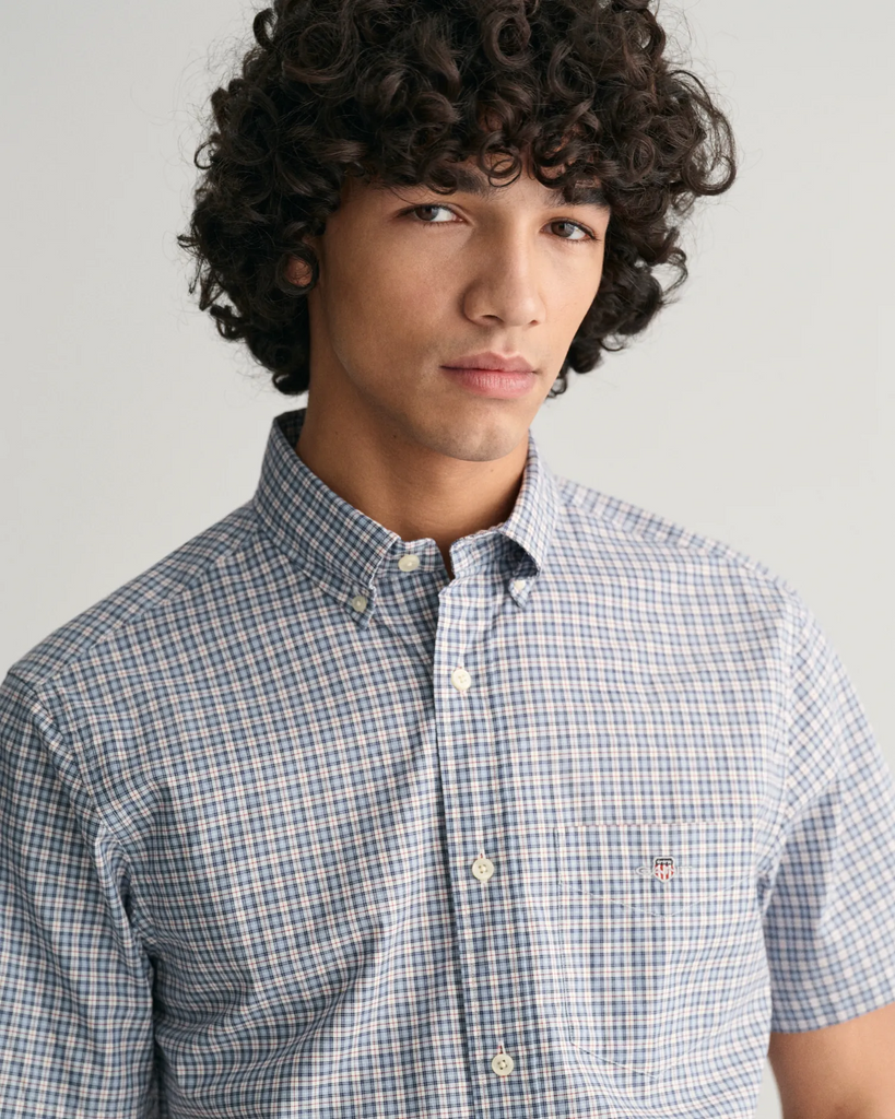 Reg Poplin Microcheck SS Shirt-Skjorter-Gant-Aandahls