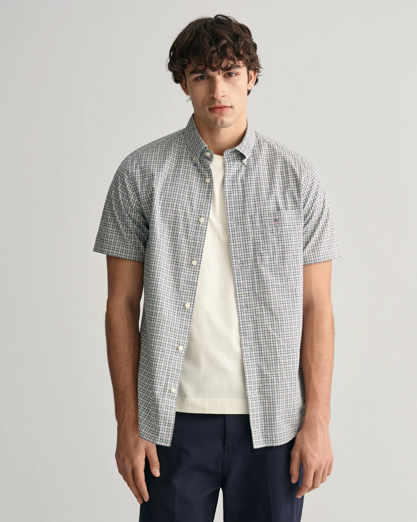 Reg Poplin Microcheck SS Shirt-Skjorter-Gant-Aandahls