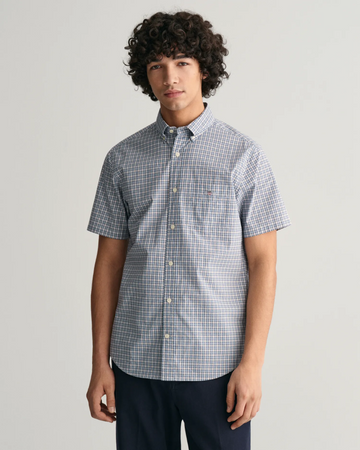 Reg Poplin Microcheck SS Shirt-Skjorter-Gant-Aandahls