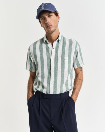 Reg cotton linen stripe ss shirt-Skjorte-Gant-Aandahls