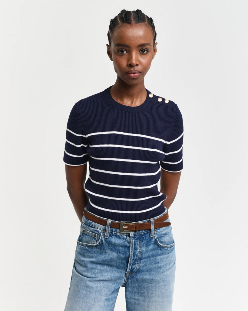 Ribbed bretom c-neck-T-shirt-Gant-Aandahls