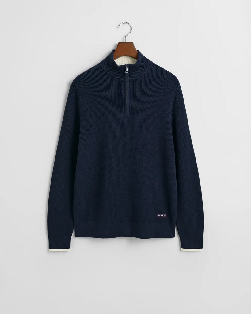 Ribbed cotton half zip-Genser-Gant-Aandahls