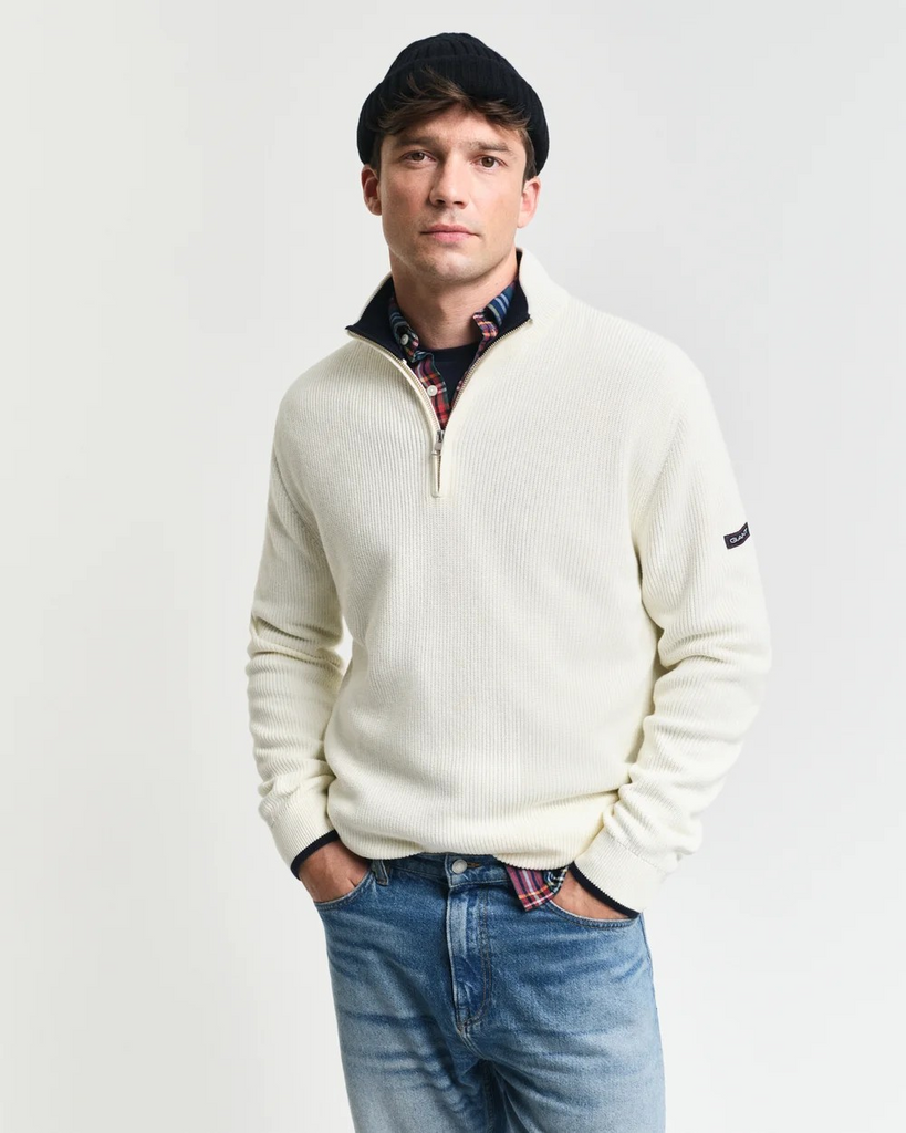 Ribbed cotton halfzip-Genser-Gant-Aandahls