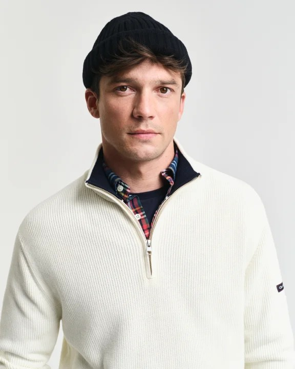 Ribbed cotton halfzip-Genser-Gant-Aandahls