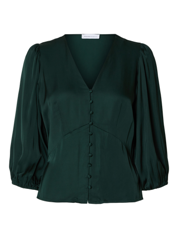 SLFJYLINE 3/4 BUTTONED SATIN TOP B-Topper-Selected Femme-Aandahls