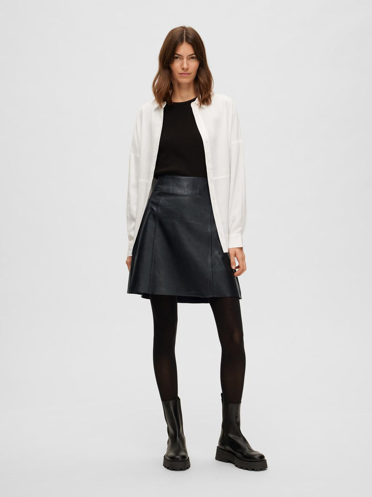 SLFNew IBI MW LEATHER SKIRT B NOOS-Skjørt-Selected Femme-Aandahls