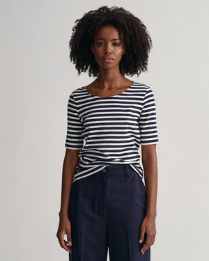 STRIPED 1X1 RIB LSS T-SHIRT-T-shirt-Gant-Aandahls