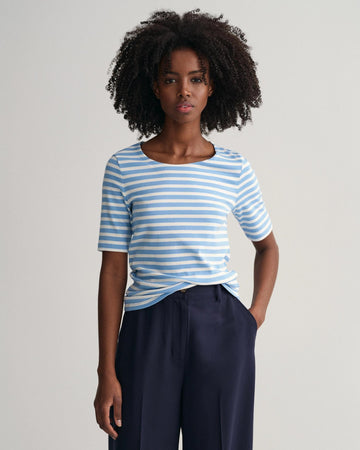 STRIPED 1X1 RIB LSS T-SHIRT-T-shirt-Gant-Aandahls