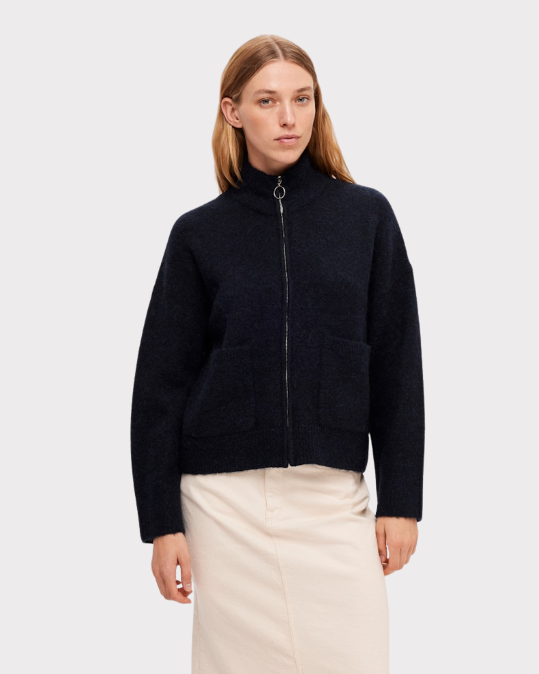 Slfsia Ras Ls Knit Zipper Cardigan Noos-CARDIGAN-Selected Femme-Aandahls