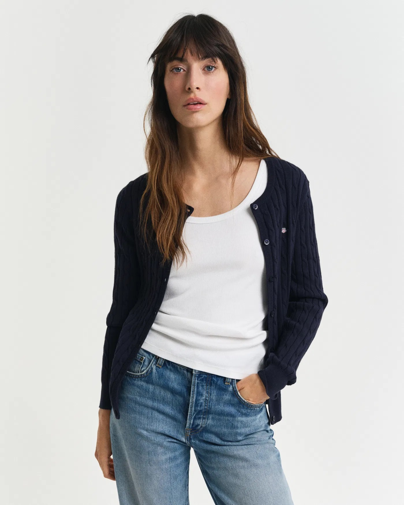 Stretch cotton cable cardigan-Cardigan-Gant-Aandahls