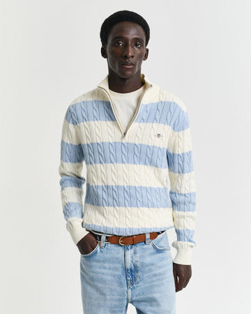 Striped cotton cable half zip-Genser-Gant-Aandahls