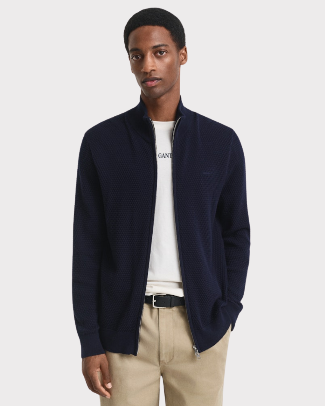 Textured Cotton Merino Cardigan-Genser-Gant-Aandahls