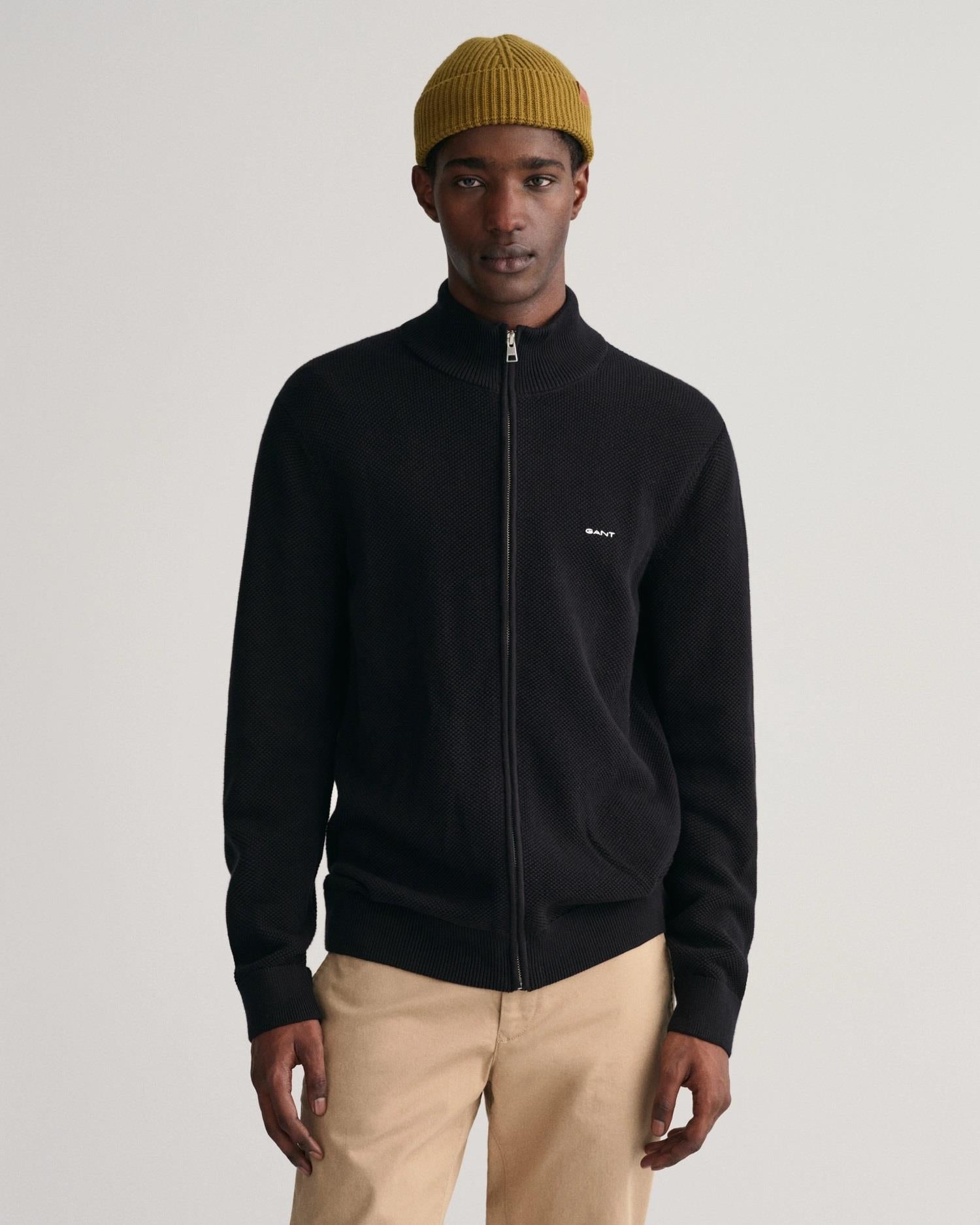 Cotton Pique Zip Cardigan