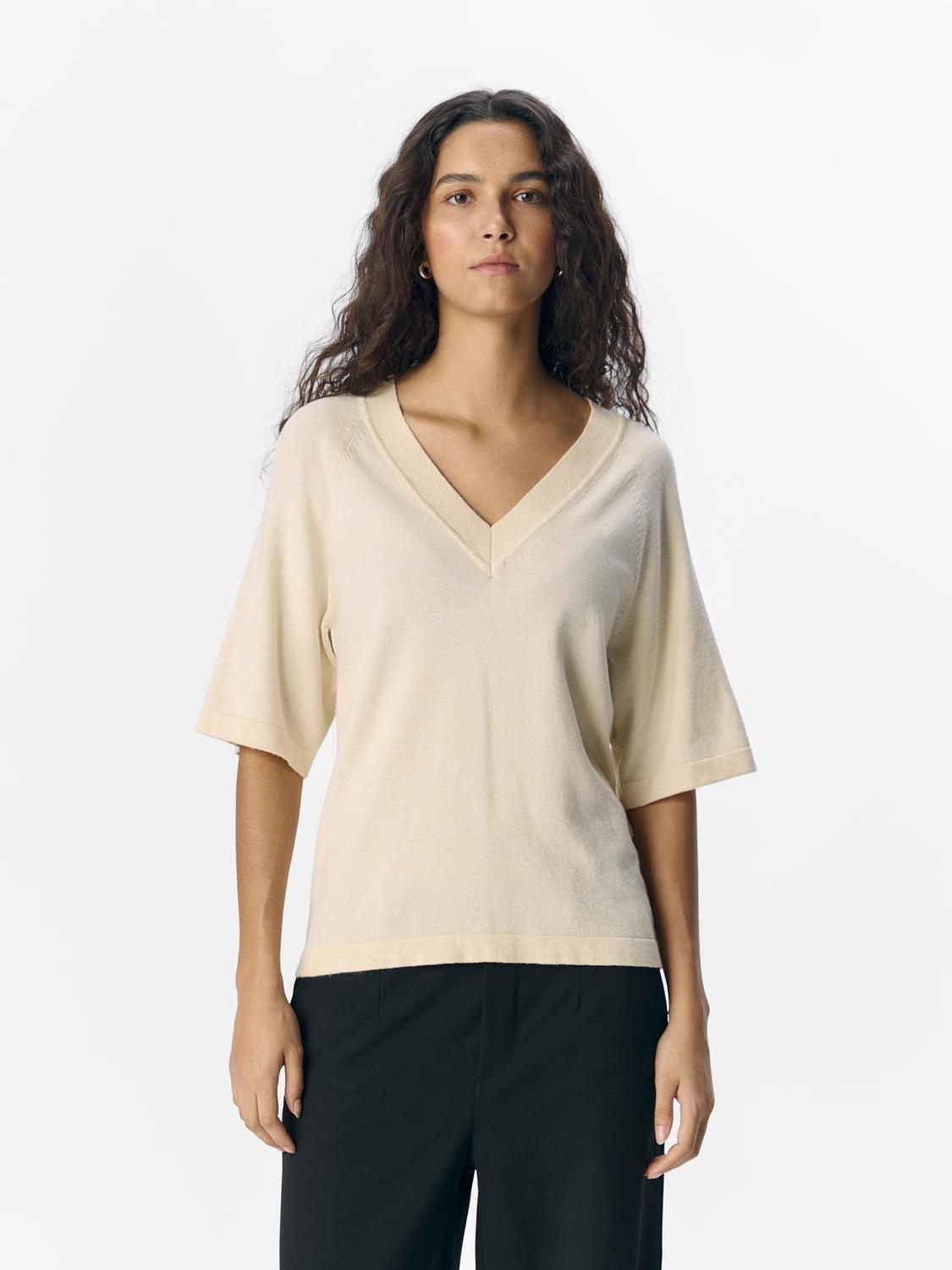 OBJTHESS 2/4 LO V-NECK KNIT TOP NOOS