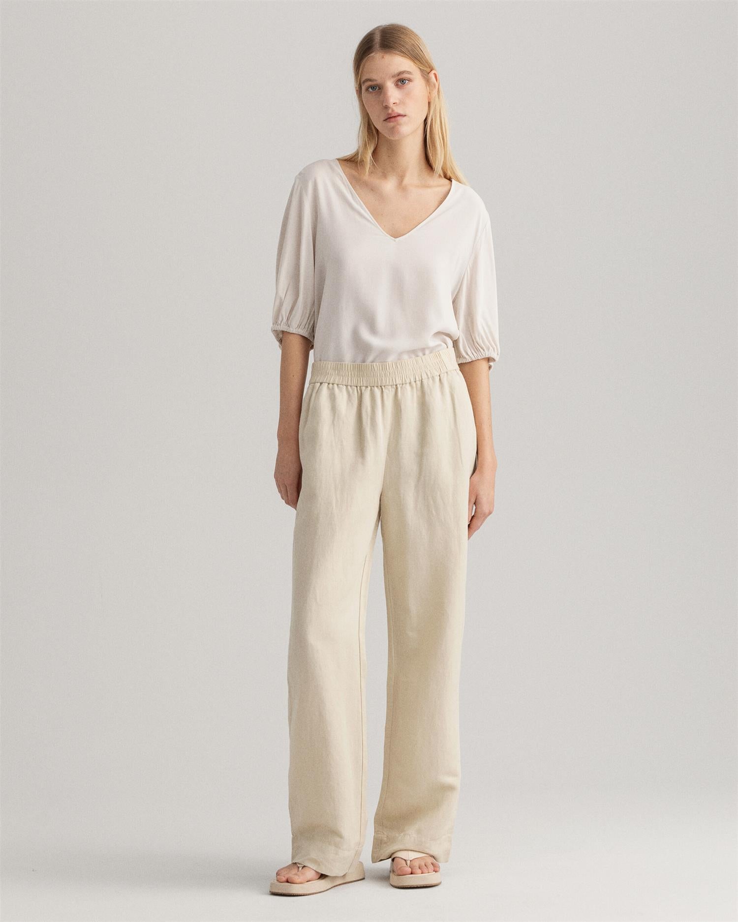 D2. LINEN VISCOSE PULL-ON PANTS
