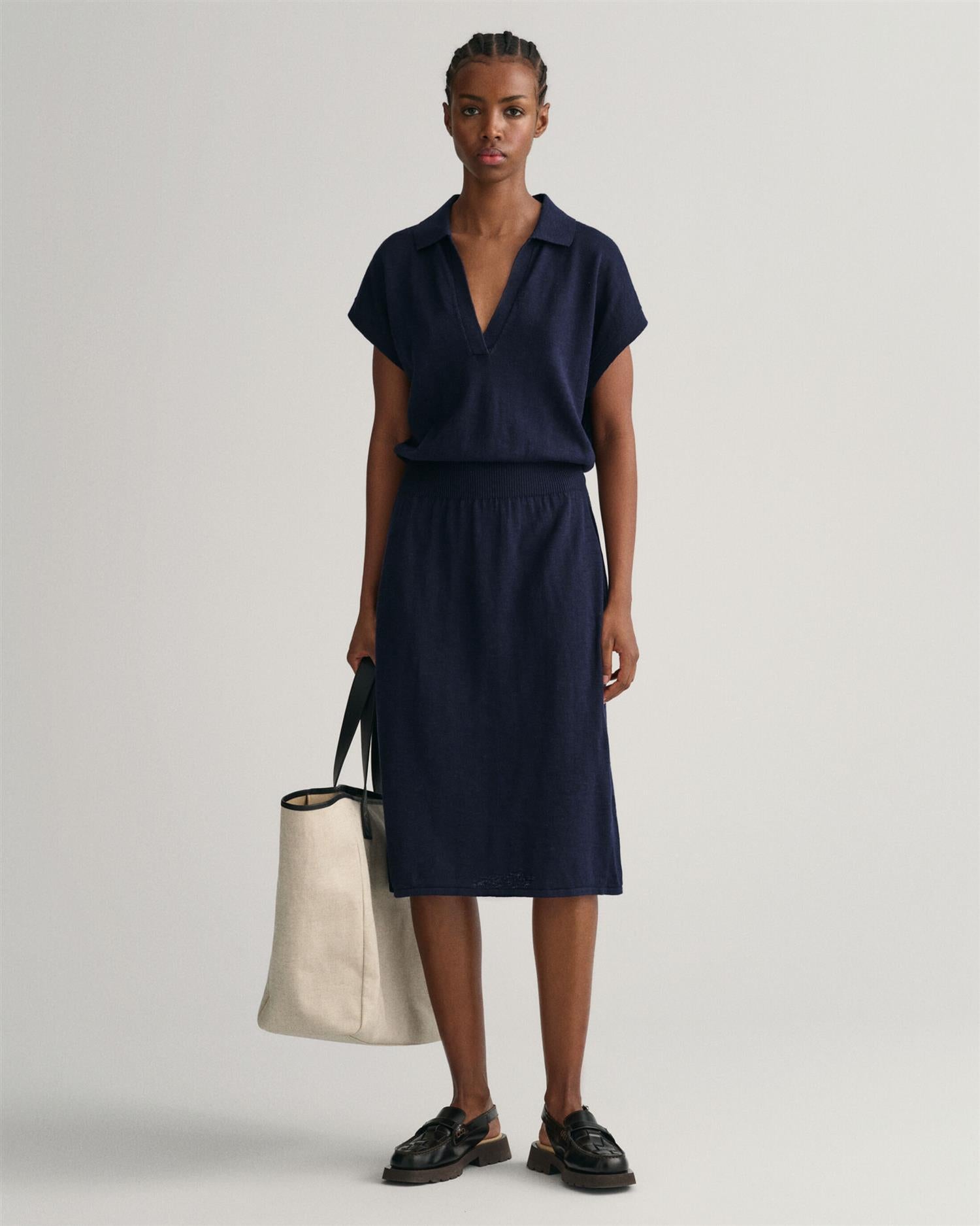 LINEN-BLEND COLLAR DRESS