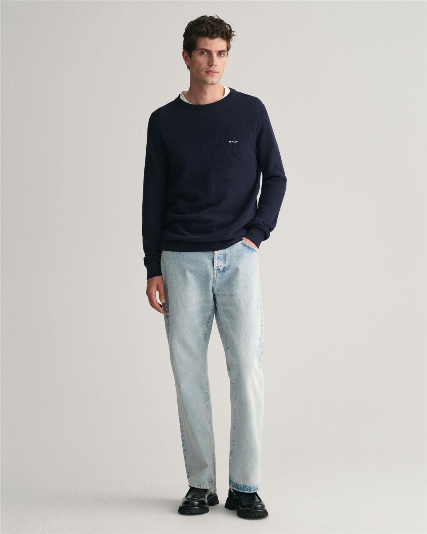 Cotton Pique C-neck-Genser-Gant-Aandahls
