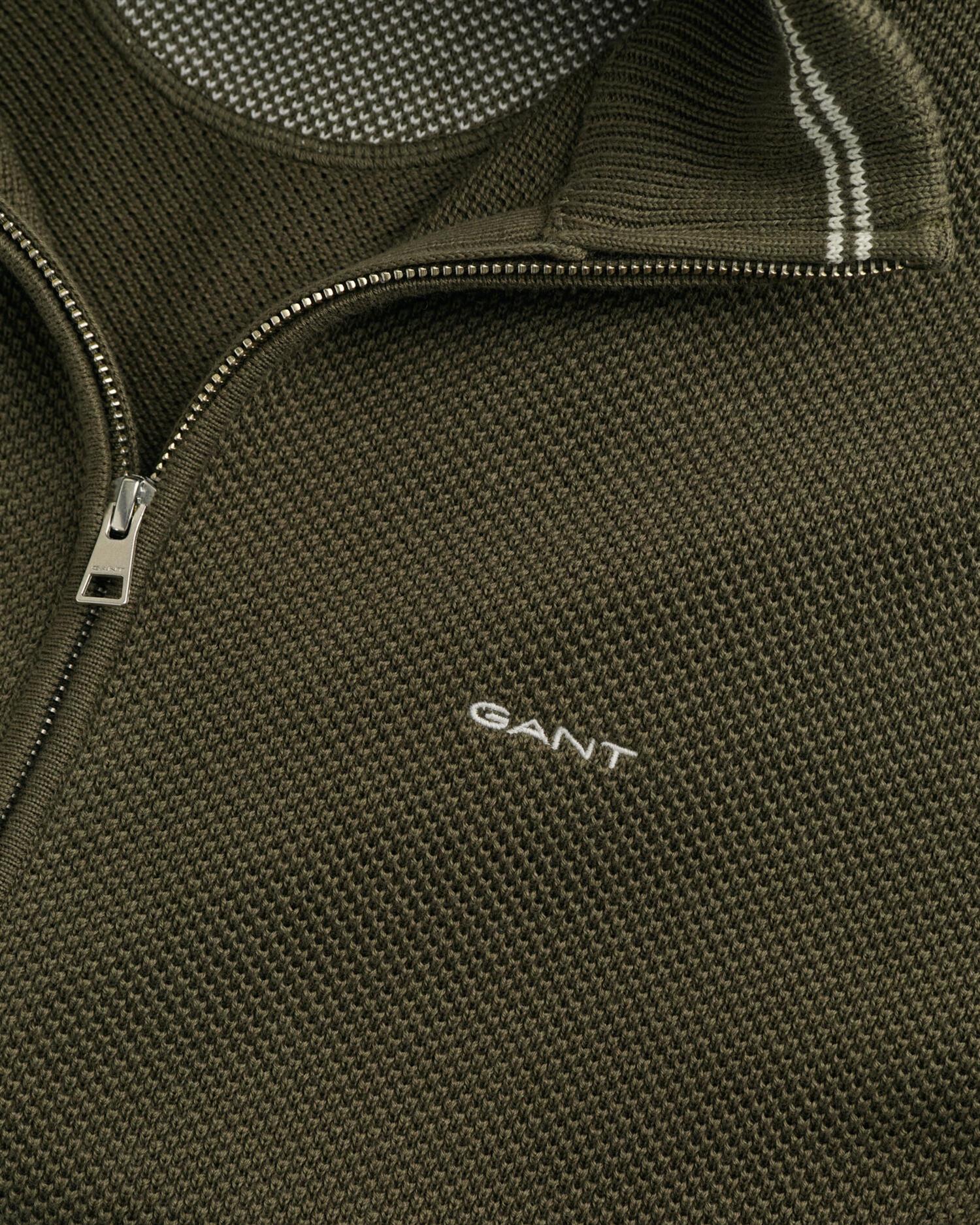 Cotton pique zip cardigan-Genser-Gant-Aandahls