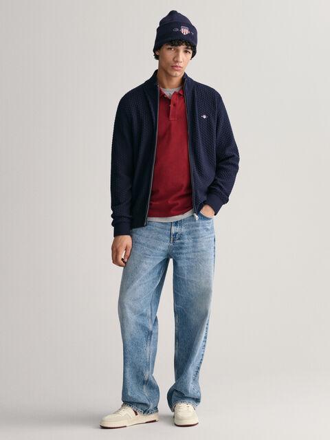 COTTON TEXTURE ZIP CARDIGAN-Strikk-Gant-Aandahls