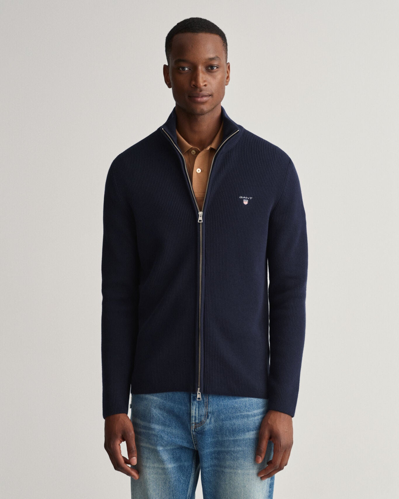 D1. RIB TEXTURE FULL ZIP-Strikk-Gant-Aandahls