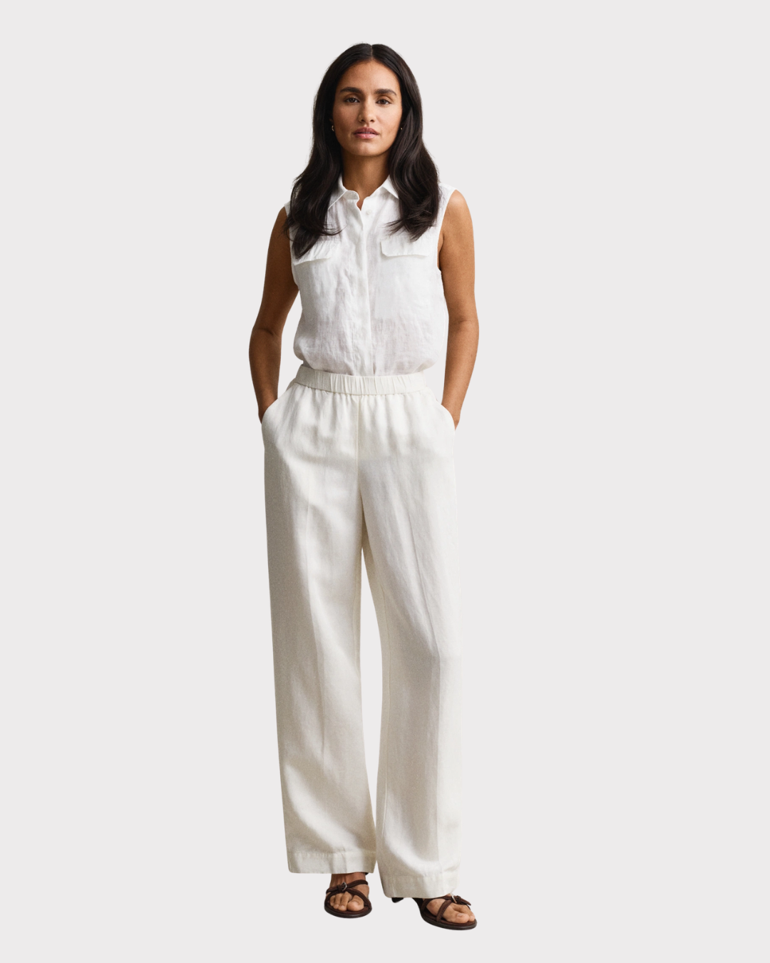 Linen Blend Pull On Pants
