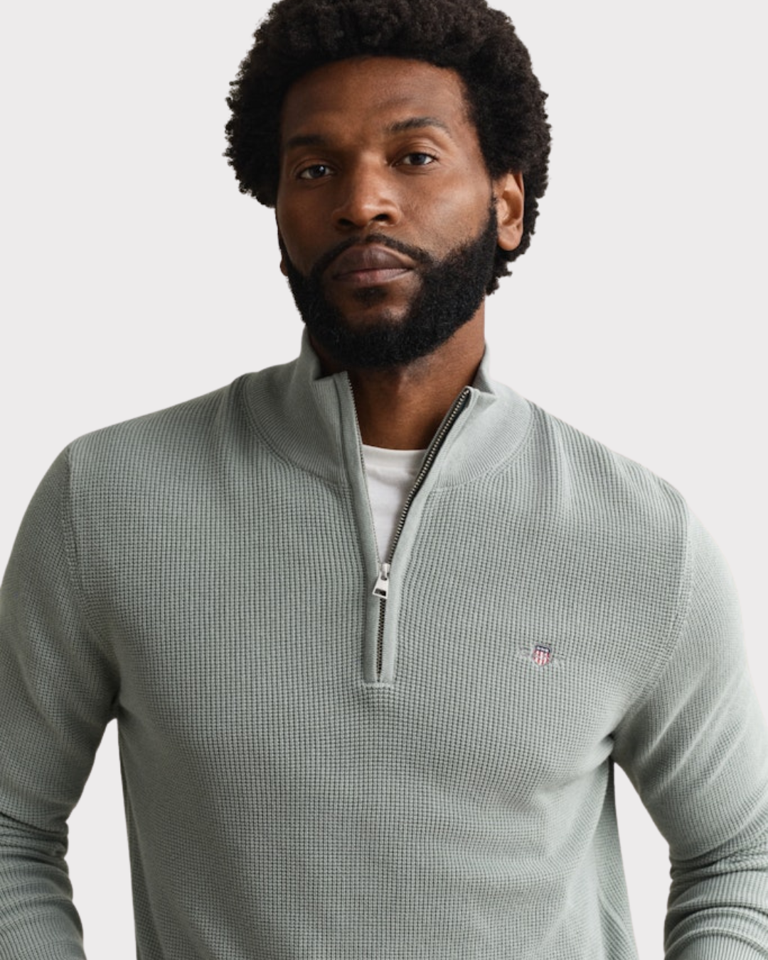 Micro Textured Cotton Half Zip-Genser-Gant-Aandahls