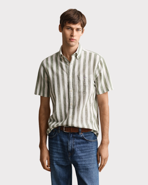Regular Cotton Linen Stripe Short-Sleeve Shirt