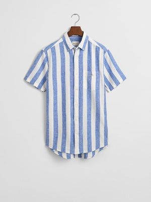 Reg cotton linen stripe ss shirt-Skjorte-Gant-Aandahls