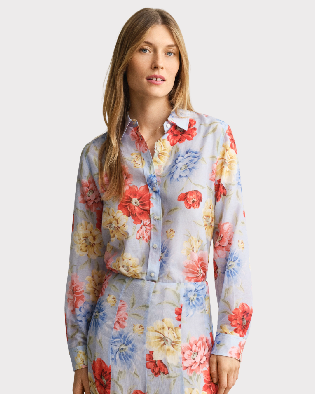 Reg Floral Print Ctn Silk Ls Shirt