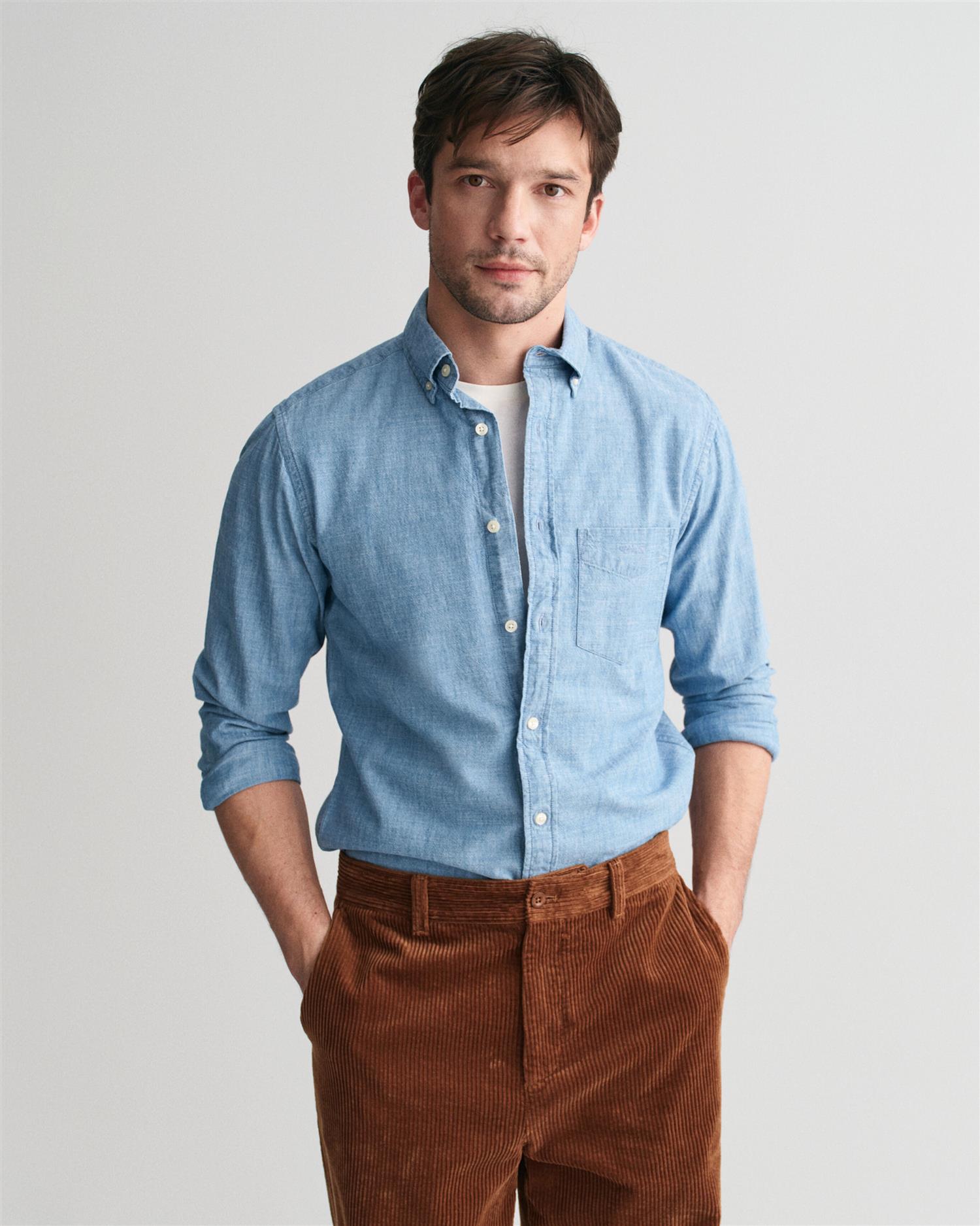 Reg Indigo Chambray Shirt-Skjorte-Gant-Aandahls