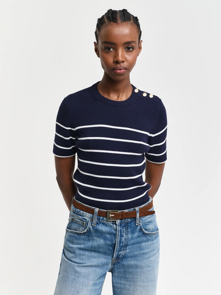 Ribbed bretom c-neck-T-shirt-Gant-Aandahls