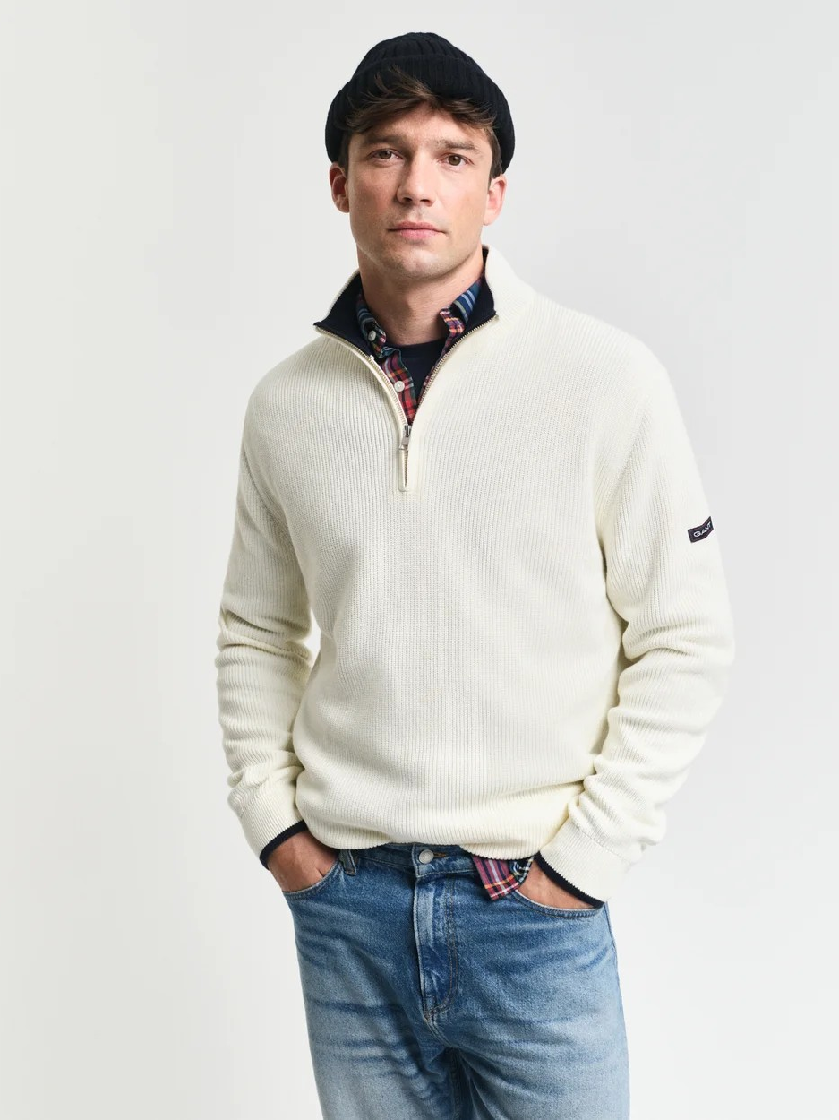 Ribbed cotton halfzip-Genser-Gant-Aandahls