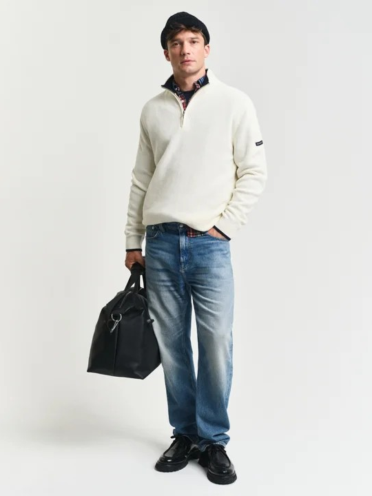 Ribbed cotton halfzip-Genser-Gant-Aandahls