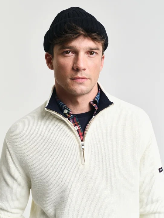 Ribbed cotton halfzip-Genser-Gant-Aandahls