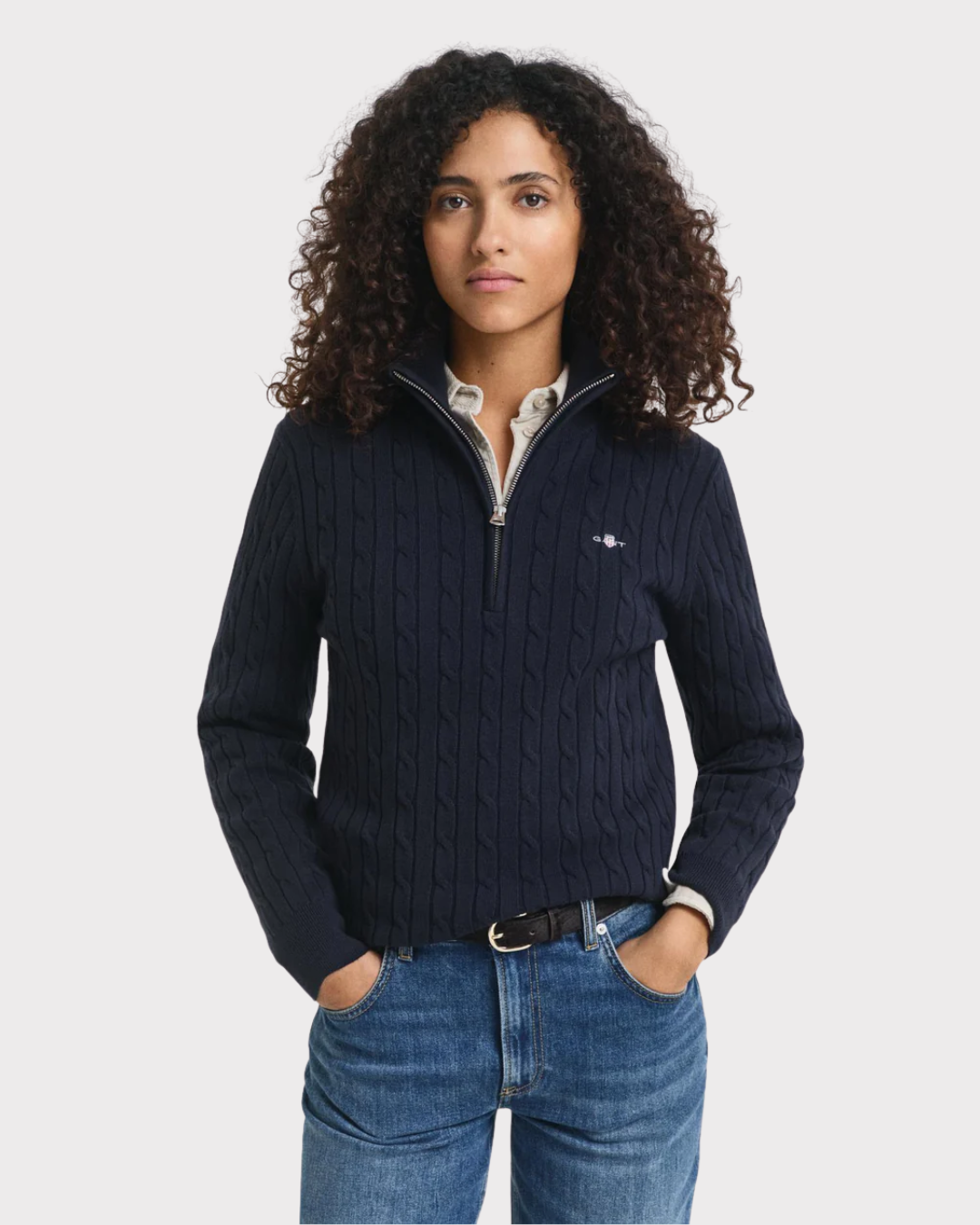 Stretch Cotton Cable Half-Zip