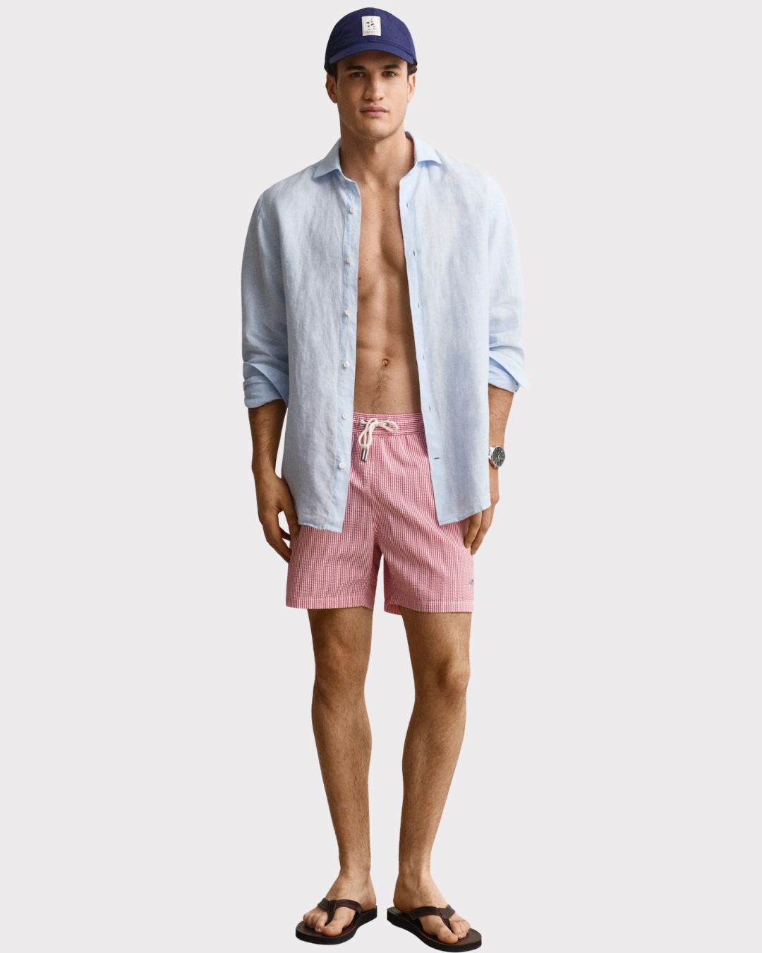 Stripete Badeshorts Med Seersucker-Motiv