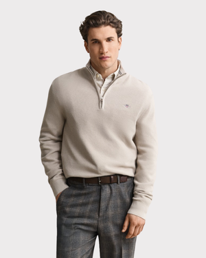 Waffle Knit Half-Zip Sweater