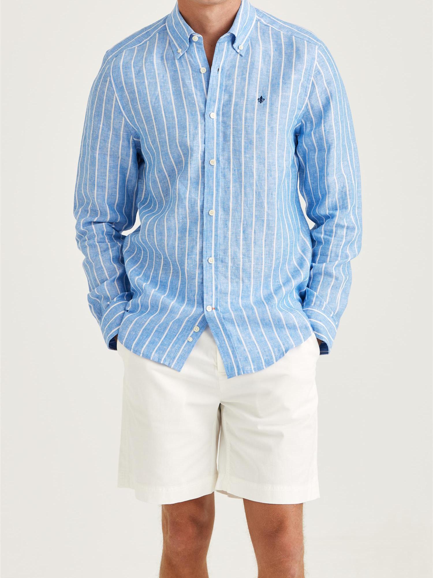 douglas linen stripe shirt-Skjorte-Morris-Aandahls