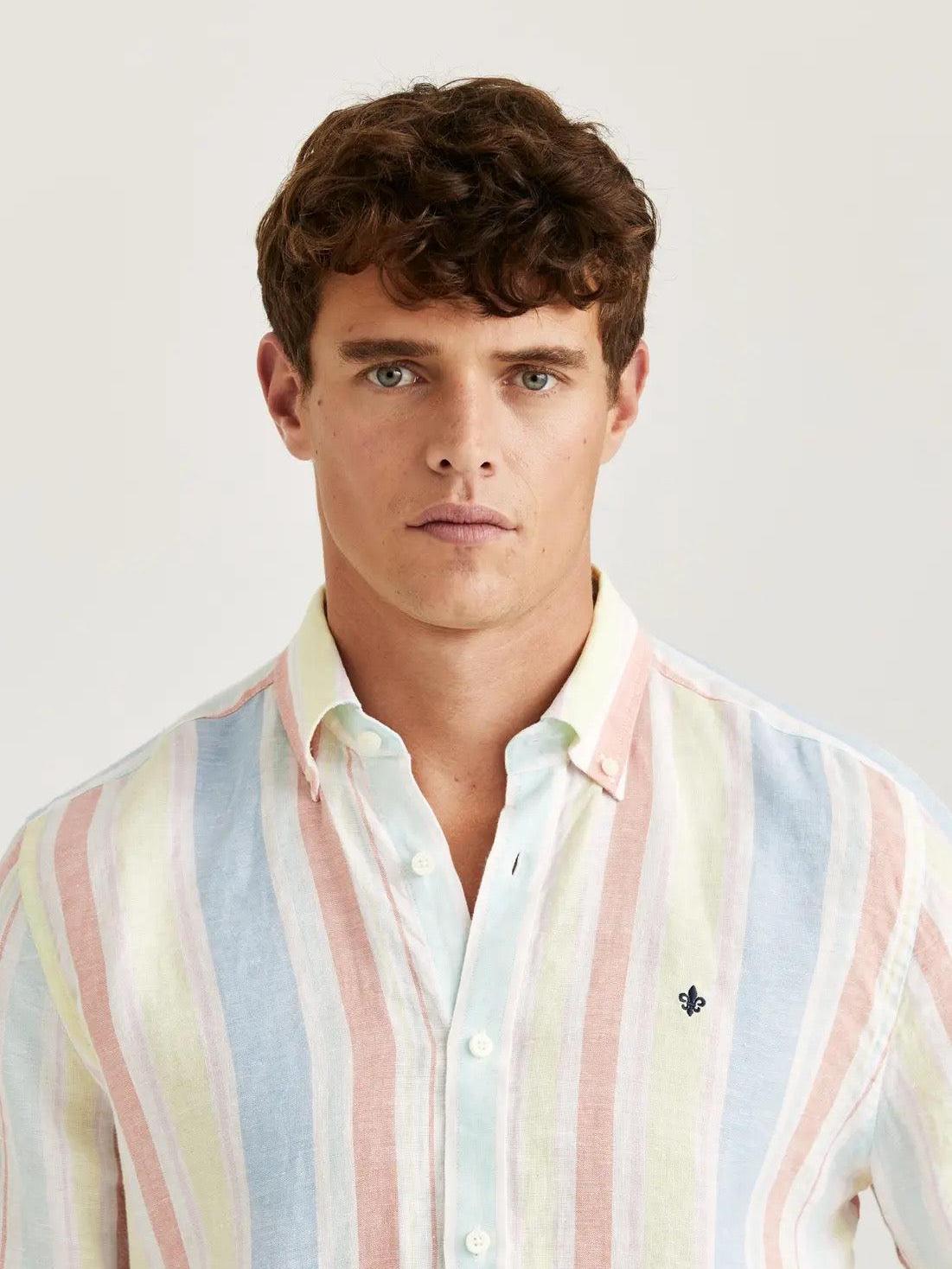 happy linen stripe shirt-Skjorte-Morris-Aandahls