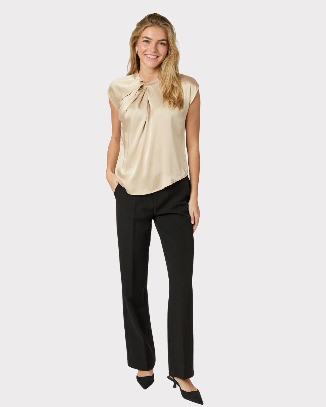 Fleur Drapy Satin Blouse-Overdel-Neo Noir-Aandahls