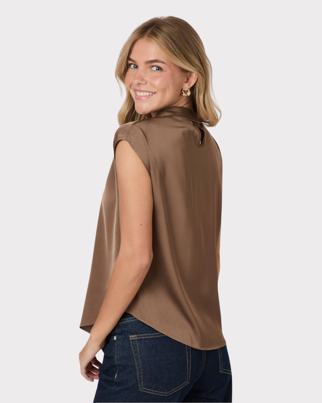 Fleur Drapy Satin Blouse-Overdel-Neo Noir-Aandahls