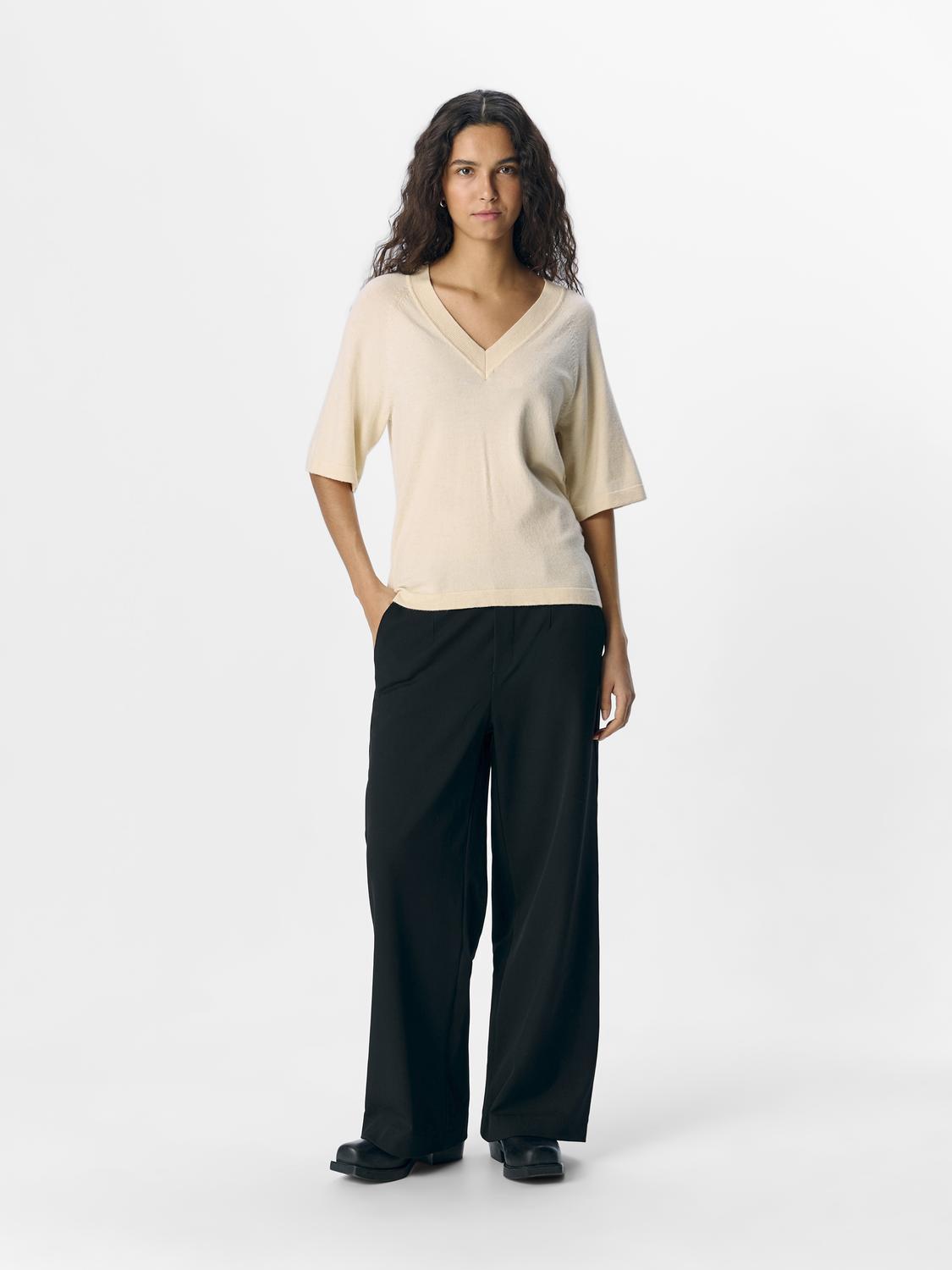 OBJTHESS 2/4 LO V-NECK KNIT TOP NOOS-Genser-Object Collectors Item-Aandahls